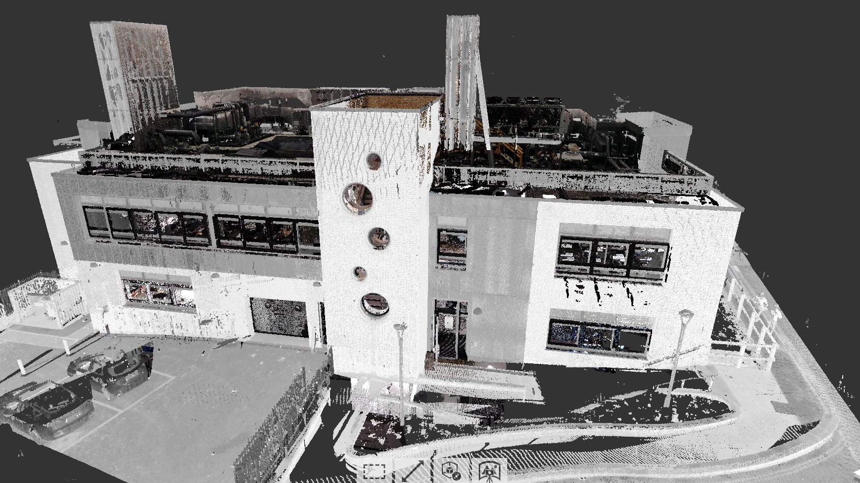 Registered terrestrial laser scan point cloud of an existing building