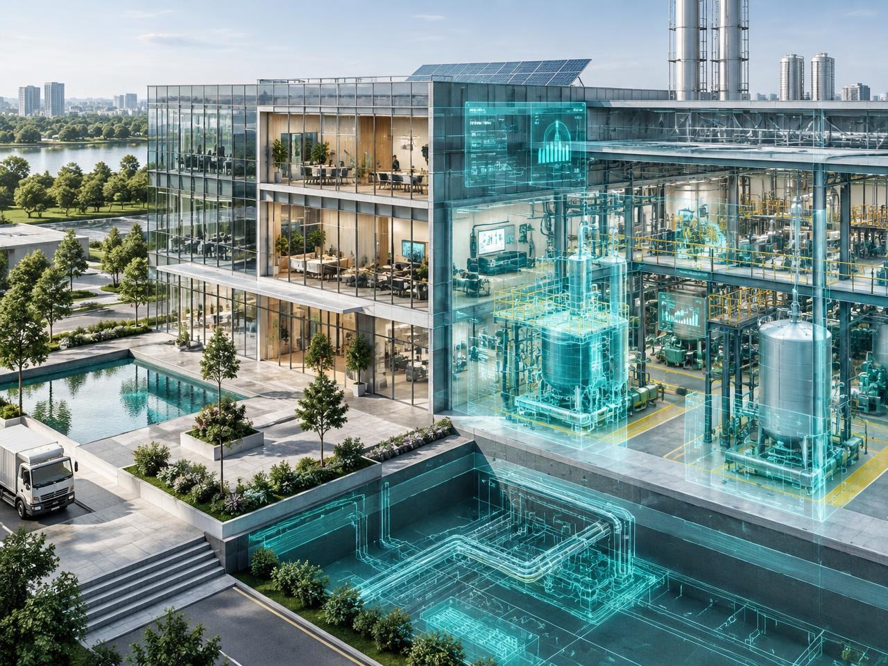 Interactive industrial digital twin displayed in a professional operations environment