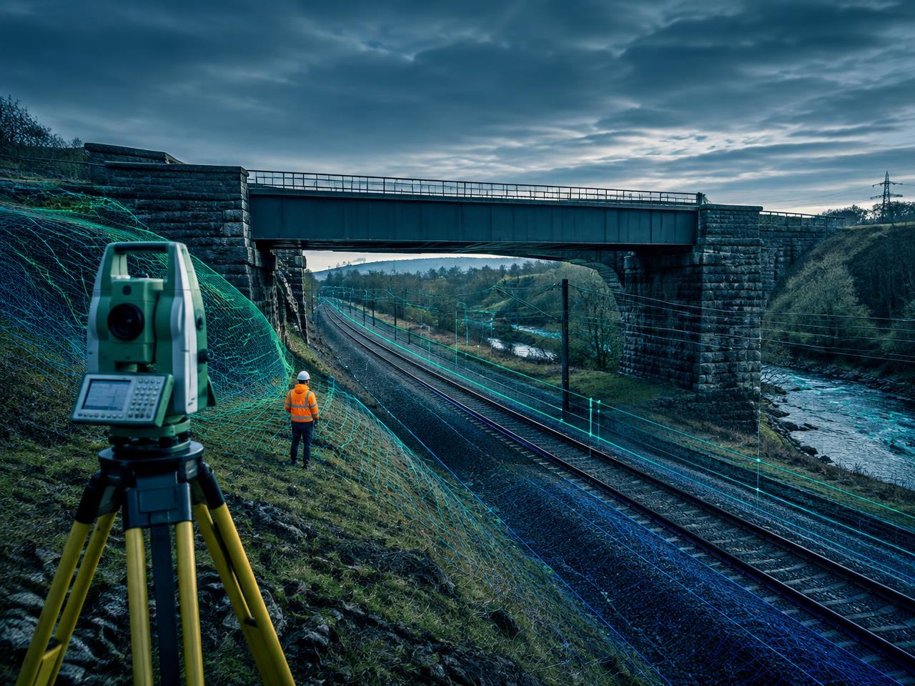 Survey-controlled rail and infrastructure corridor with geospatial data