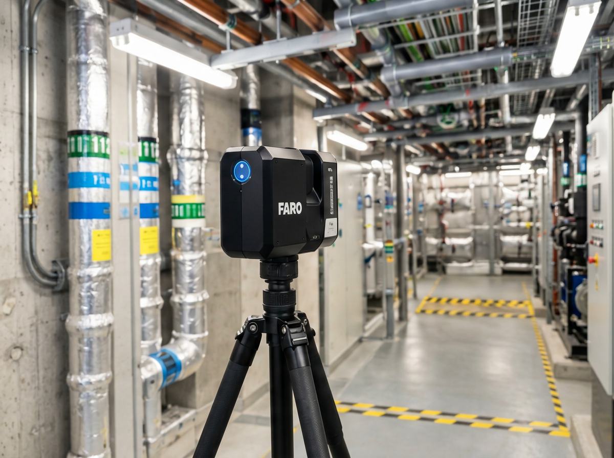 Terrestrial laser scanner recording a detailed building interior